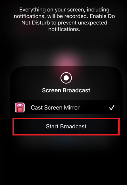 Click on the Start Broadcast option on Replica app