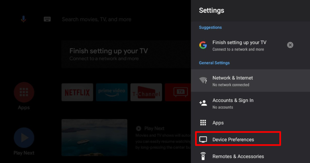 Click on the Device Preferences option