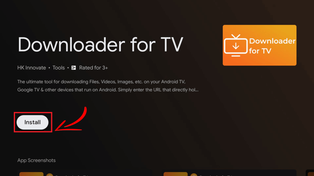 Select the Install button to sideload third party apps on Android TV